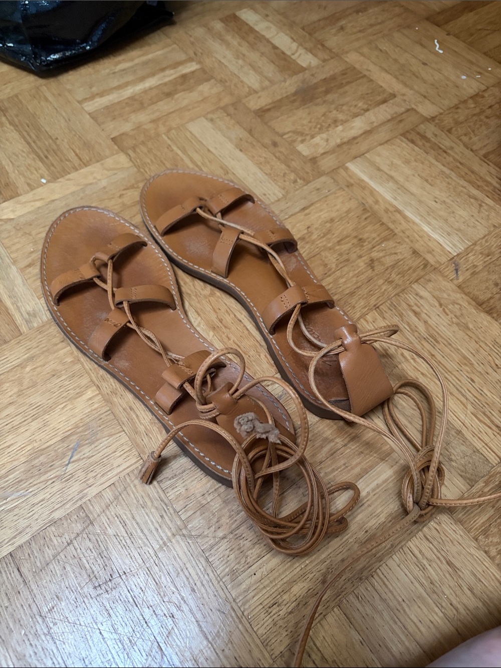 Madewell Tan Leather Lace-Up Gladiator Sandals